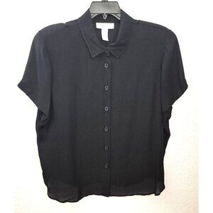 Vintage 100% Silk Jones New York Black Short Sleeve Button Front Blouse 18PW GUC